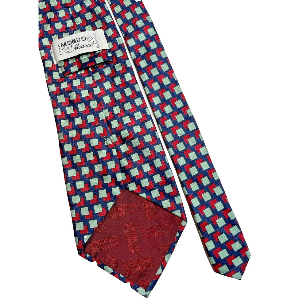 Mondo di Marco Blue Red Silver Geometric Silk Men's Neck Tie Italy 56" x 4"
